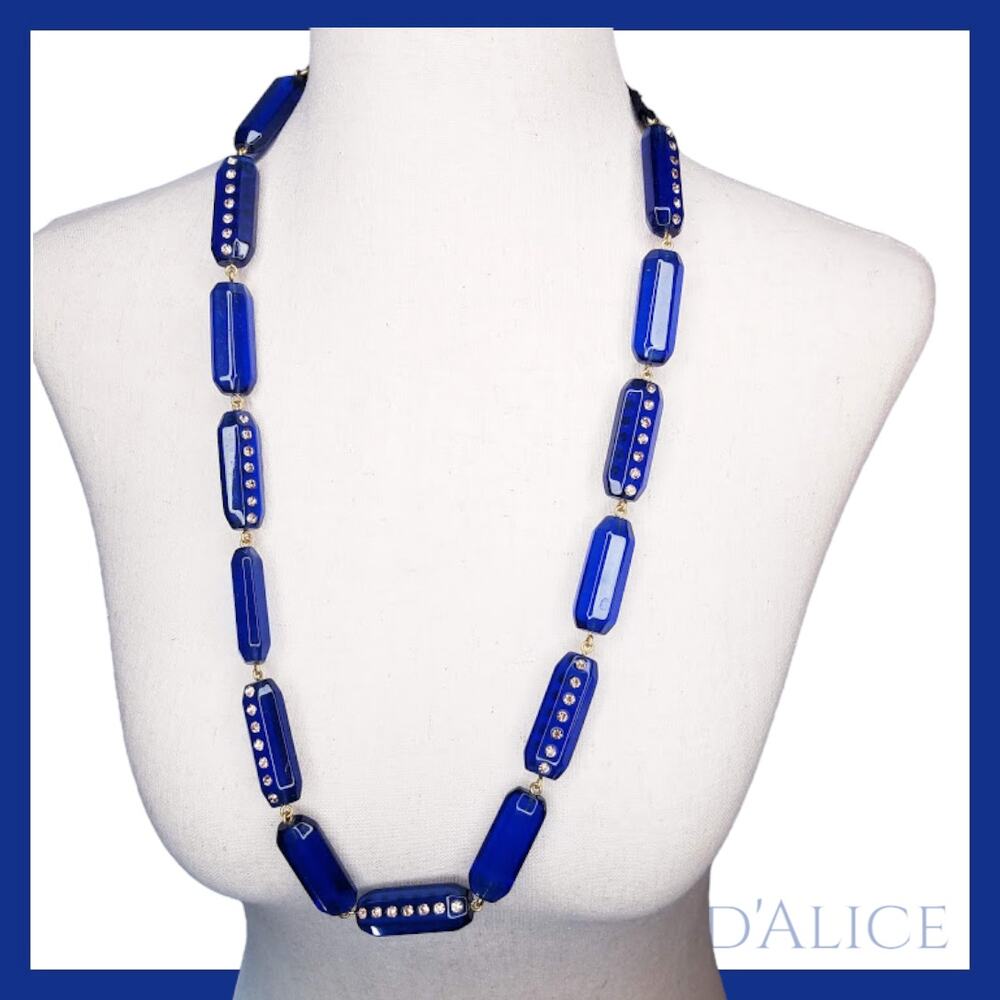 J. Crew blue statement crystal and bead J.crew necklace long